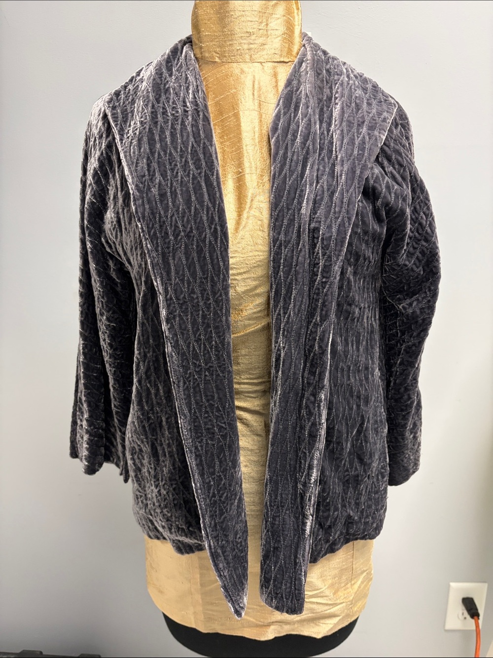 Eileen Fisher Charcoal Gray velvet Open-Front Jacket